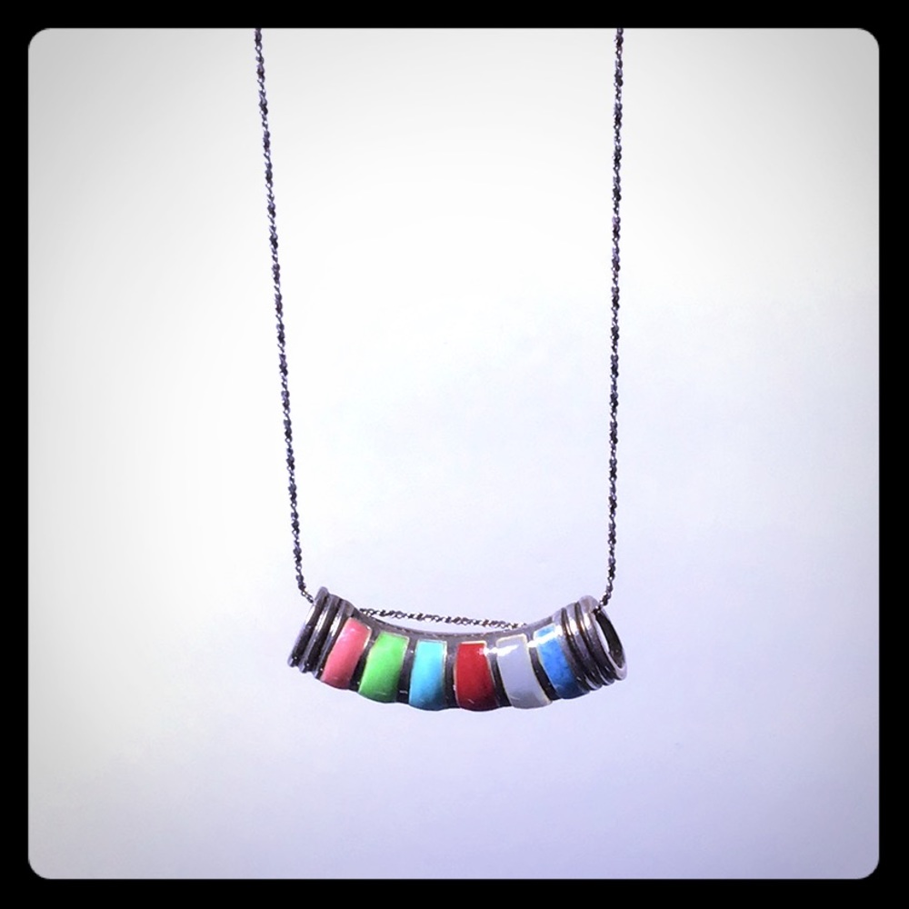 Sterling silver necklace with multi color sterling pendant